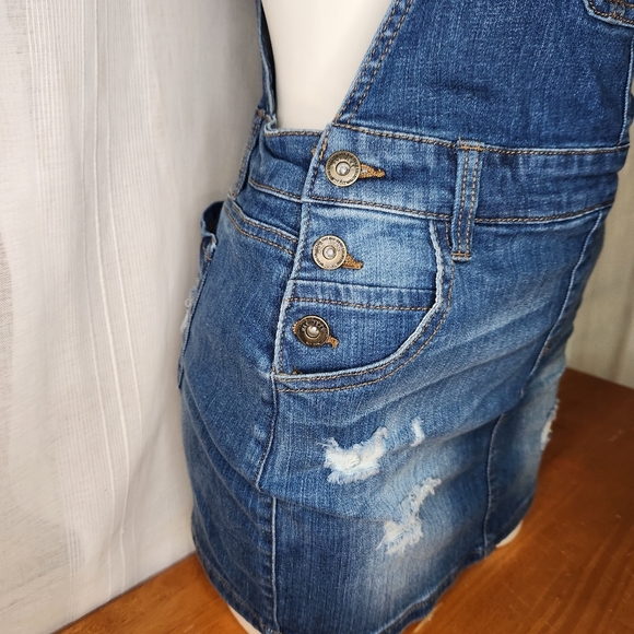 Wax Jeans Women's Juniors Distressed Denim Overall Dress Size Medium. - Picture 11 of 15